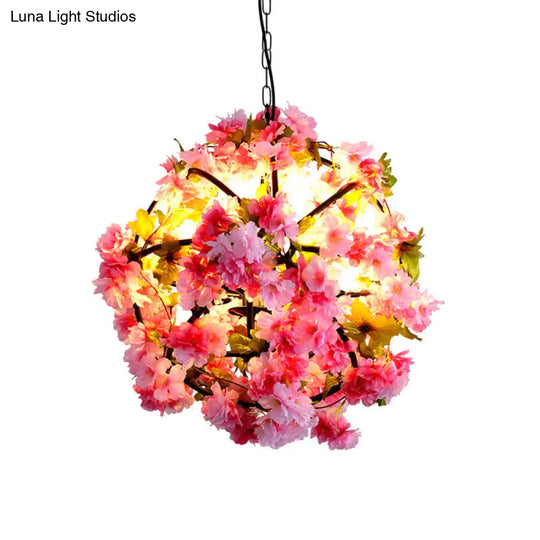 Iron Pendant Lamp - Rural White/Pink/Purple Plant Cafe Chandelier Lighting Pink