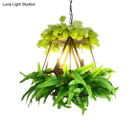Iron Pendant Lamp - Rural White/Pink/Purple Plant Cafe Chandelier Lighting Green