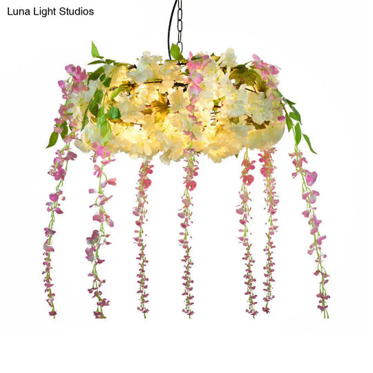 Iron Pendant Lamp - Rural White/Pink/Purple Plant Cafe Chandelier Lighting White