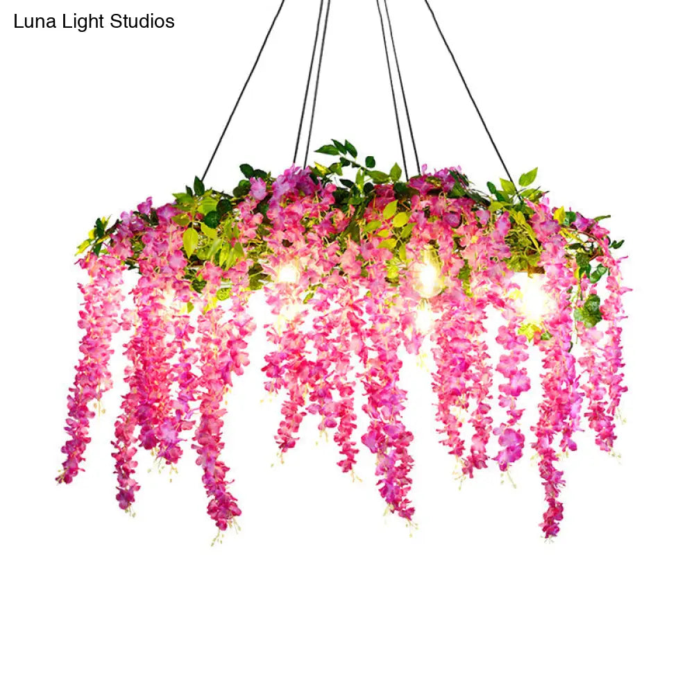 Iron Pendant Lamp - Rural White/Pink/Purple Plant Cafe Chandelier Lighting Rose Pink
