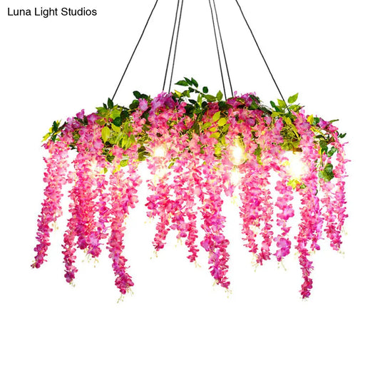 Iron Pendant Lamp - Rural White/Pink/Purple Plant Cafe Chandelier Lighting Rose Pink