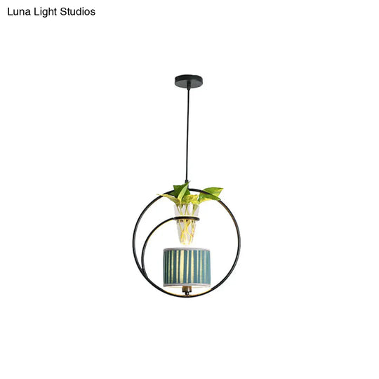 Rustic Pendant Light With Plant Pot And Oval/ Trapezoid Frame In Black - Perfect For Cafes