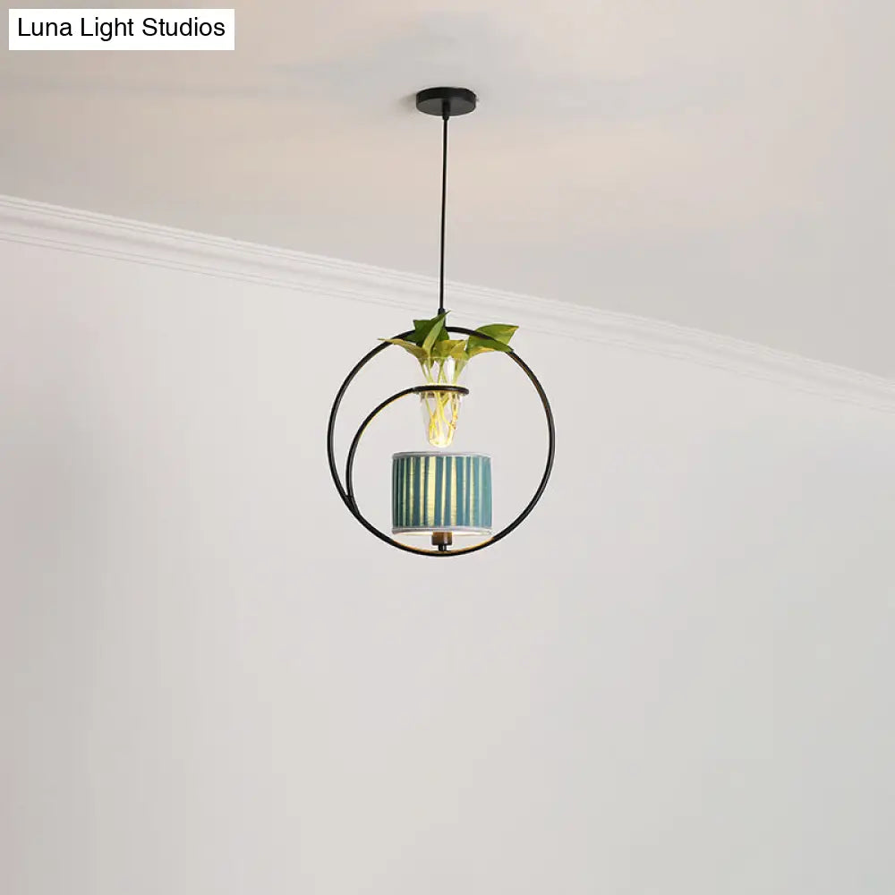 Rustic Fabric Pendant Light With Plant Pot - Cafe Ceiling Fixture Black