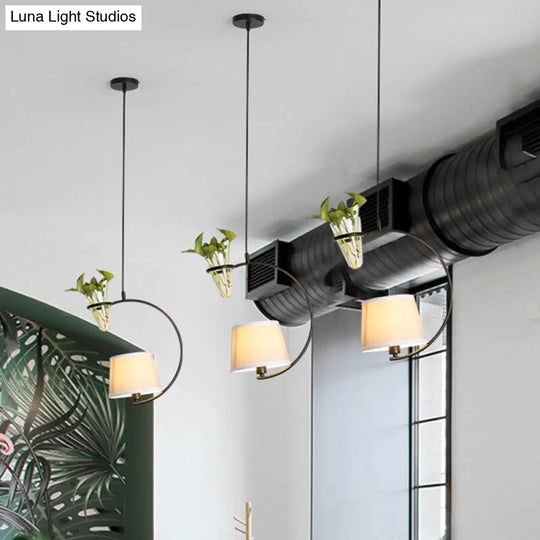 Rustic Fabric Pendant Light With Plant Pot - Cafe Ceiling Fixture Black / Semicircle
