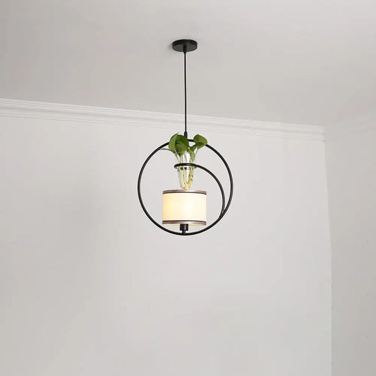 Rustic Pendant Light With Plant Pot And Oval/ Trapezoid Frame In Black - Perfect For Cafes / Round