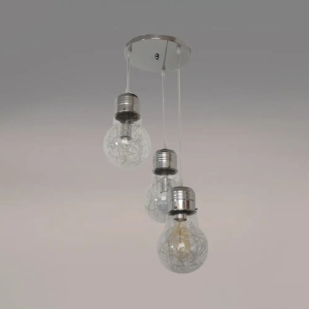 Rustic Pendant Lighting With 3 Clear Glass Shades And Round Silver/Gold Canopy Silver