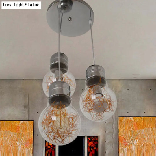 Rustic Style Pendant Lighting With 3-Light Bulb Shades And Clear Glass - Silver/Gold Gold