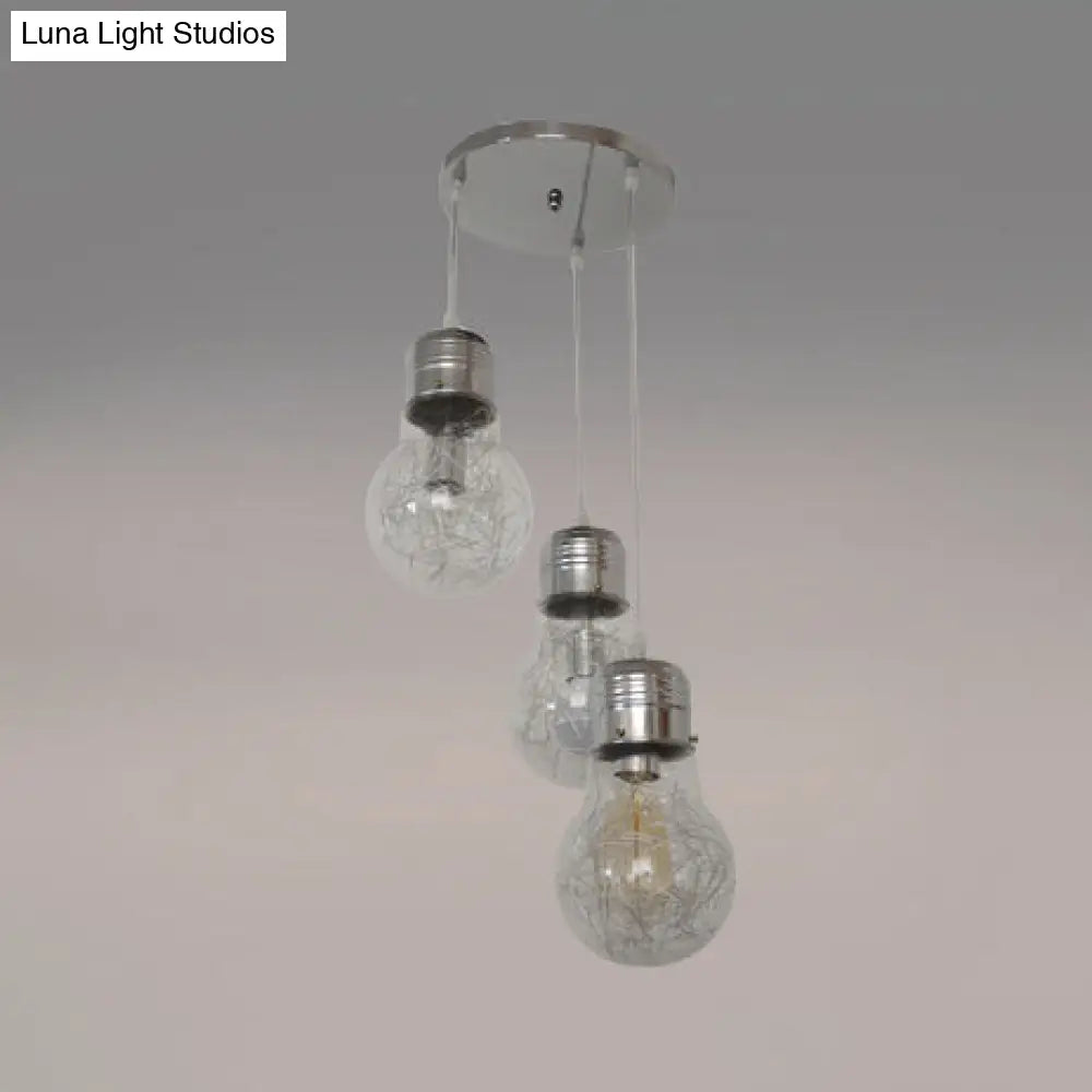 Rustic Style Pendant Lighting With 3-Light Bulb Shades And Clear Glass - Silver/Gold Silver