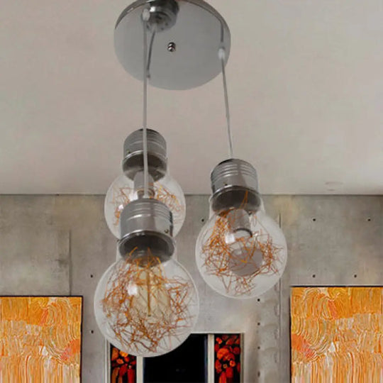 Rustic Pendant Lighting With 3 Clear Glass Shades And Round Silver/Gold Canopy Gold