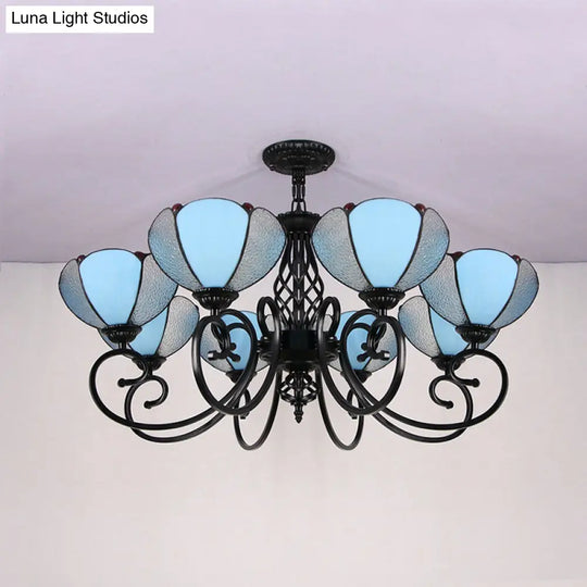 Rustic Petal Shape Chandelier - Light Blue And Clear Glass Shade 8-Light Pendant For Hallway