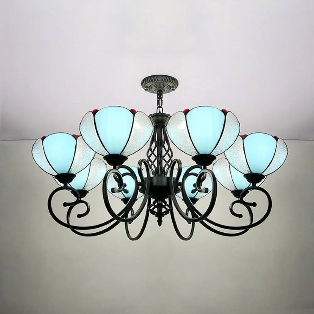 Rustic Petal Shape Chandelier - Light Blue And Clear Glass Shade 8-Light Pendant For Hallway