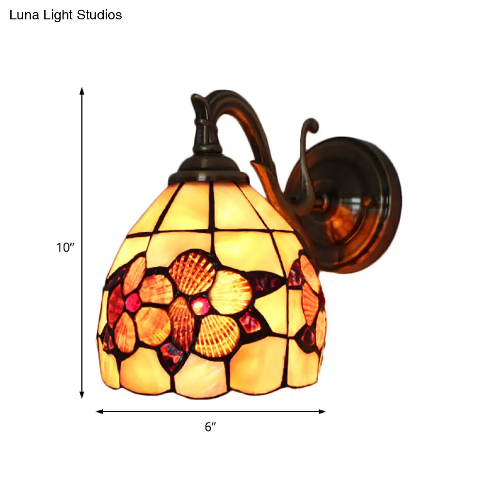 Rustic Petal Wall Sconce: Stained Glass 1-Light Lamp Orange - Ideal For Bedrooms