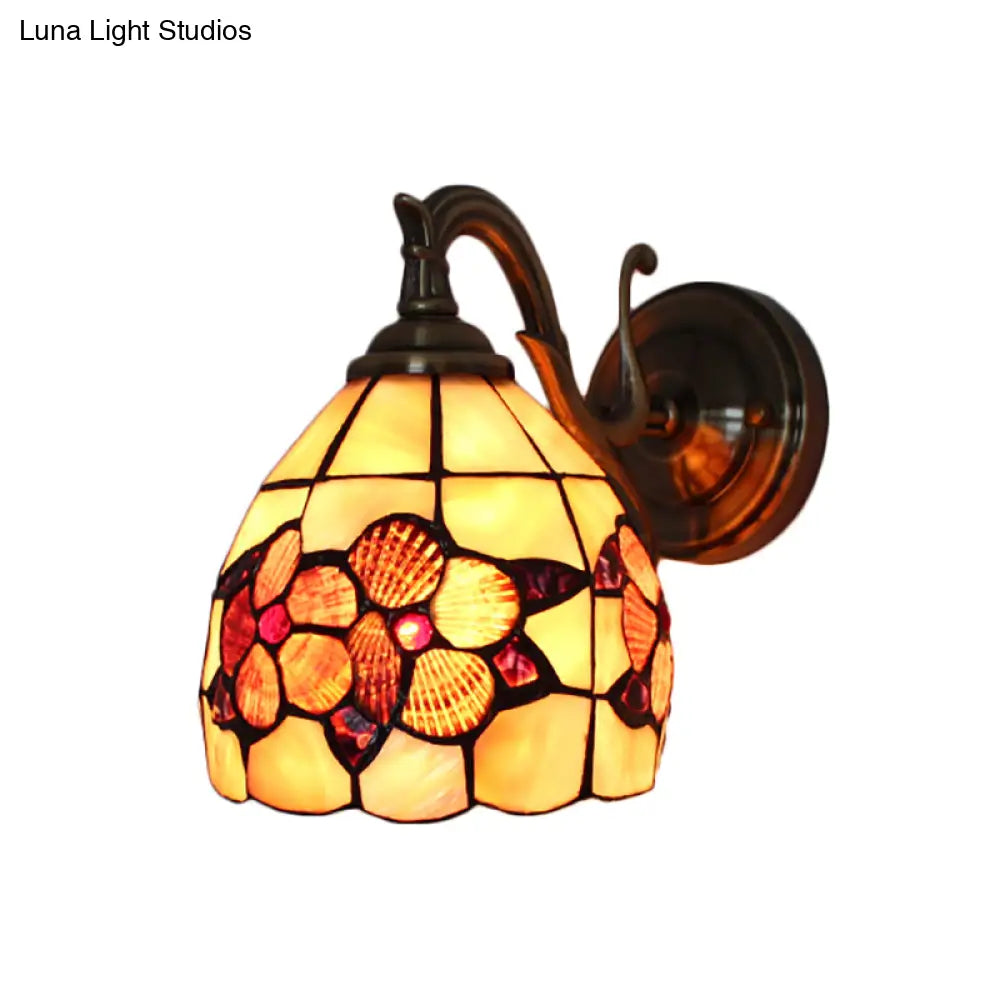 Rustic Petal Wall Sconce: Stained Glass 1-Light Lamp Orange - Ideal For Bedrooms