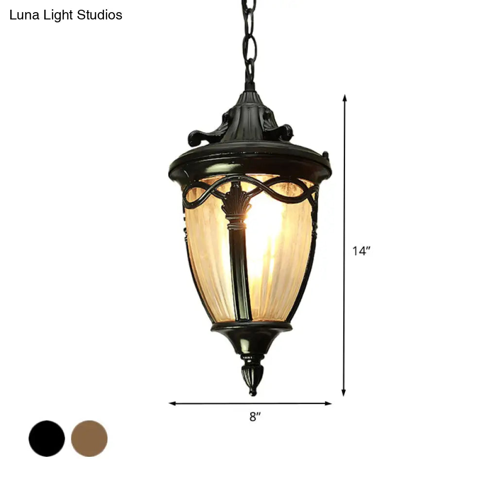 Rustic Pinecone Ceiling Light - Clear Ribbed Glass Pendant Lamp In Black/Brass