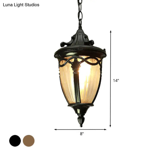 Rustic Pinecone Ceiling Light - Clear Ribbed Glass Pendant Lamp In Black/Brass