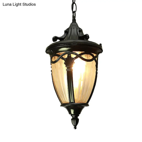 Rustic Pinecone Ceiling Light - Clear Ribbed Glass Pendant Lamp In Black/Brass