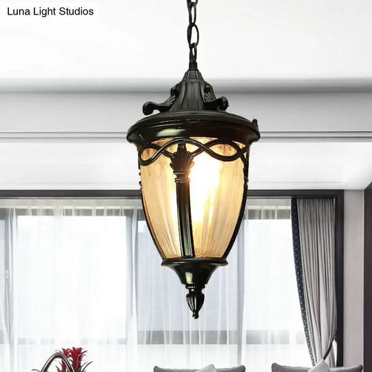 Rustic Pinecone Ceiling Light - Clear Ribbed Glass Pendant Lamp In Black/Brass