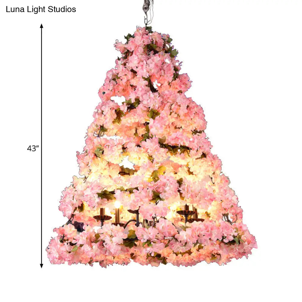Rustic Pink Blooming Christmas Tree Chandelier: Wine Club Led Pendant Light With Metallic Finish