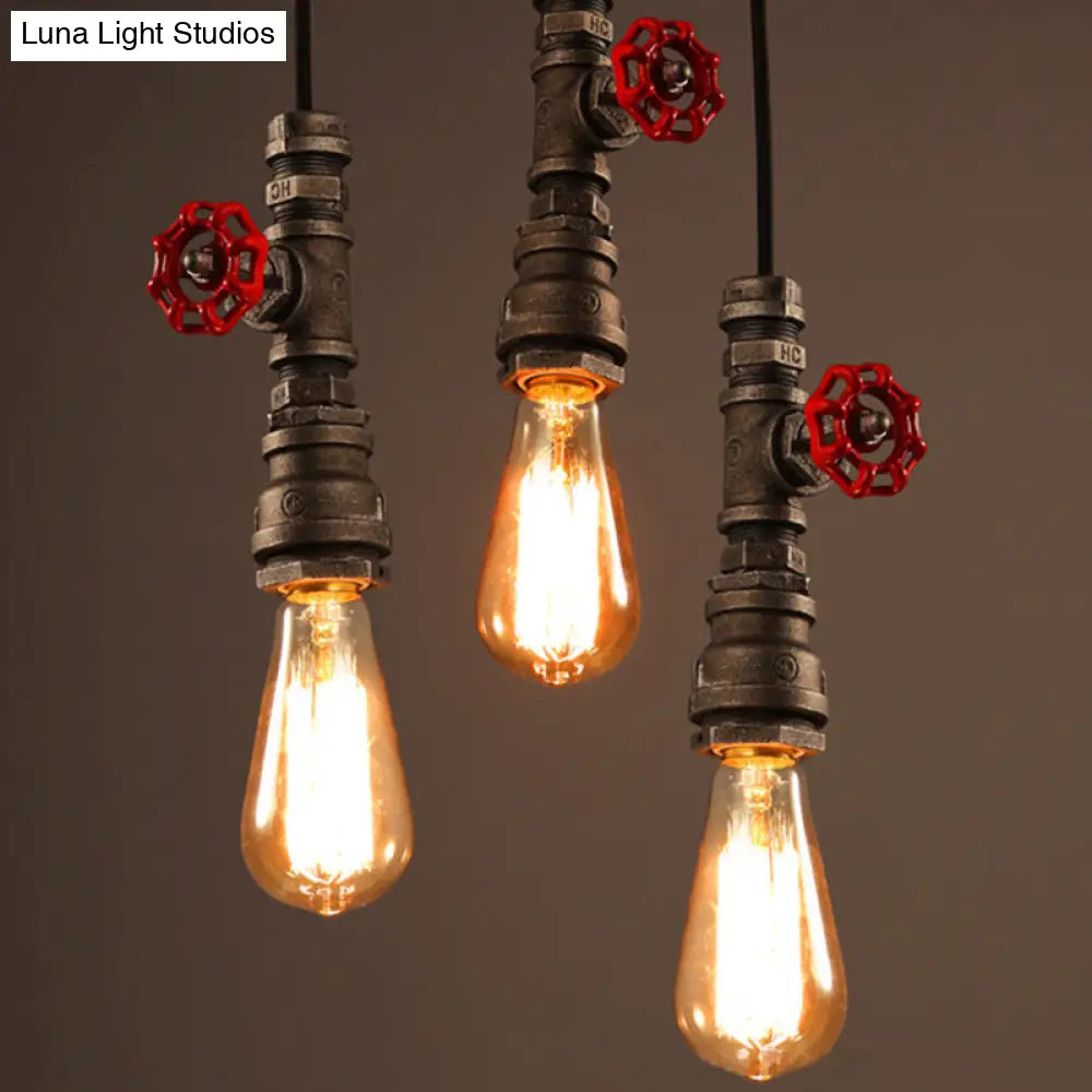 Rustic Piping Pendant Light - Iron Suspension Fixture With Valve Décor