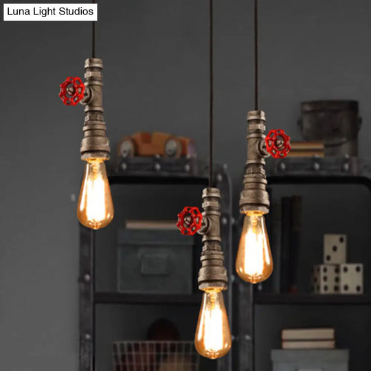 Rustic Piping Pendant Light - Iron Suspension Fixture With Valve Décor