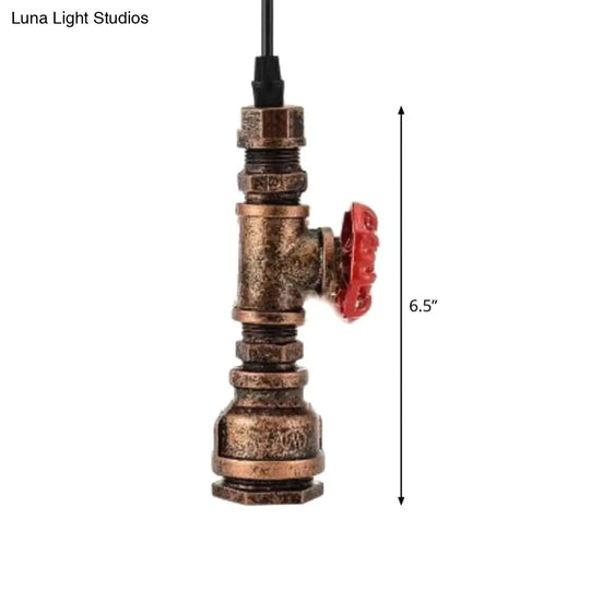 Rustic Piping Pendant Light With Valve Decor - 1-Light Iron Suspension Fixture Bronze