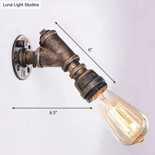 Rustic Piping Wall Sconce - 1-Light Metal Fixture With Exposed Bulb Design