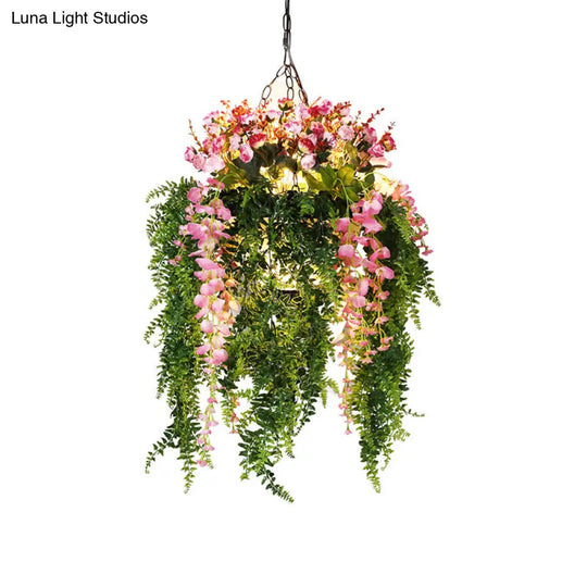 Rustic Plant Chandelier - Metallic 4-Head Suspension Pendant For Restaurants