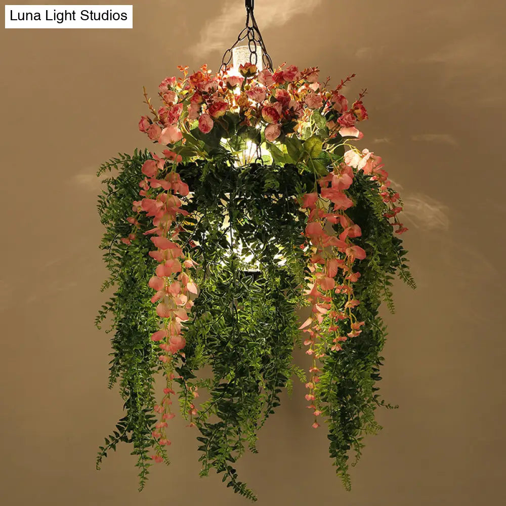 Rustic Plant Chandelier - Metallic 4-Head Suspension Pendant For Restaurants