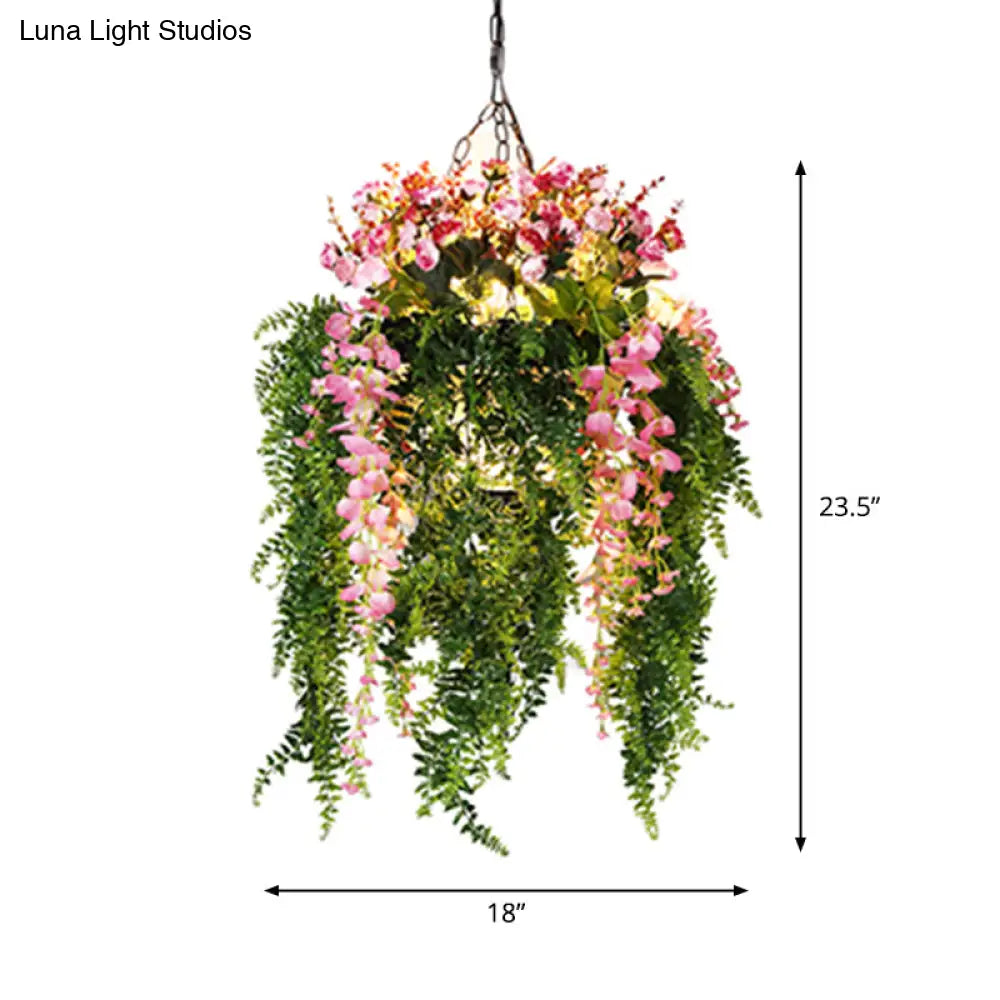 Rustic Plant Chandelier - Metallic 4-Head Suspension Pendant For Restaurants