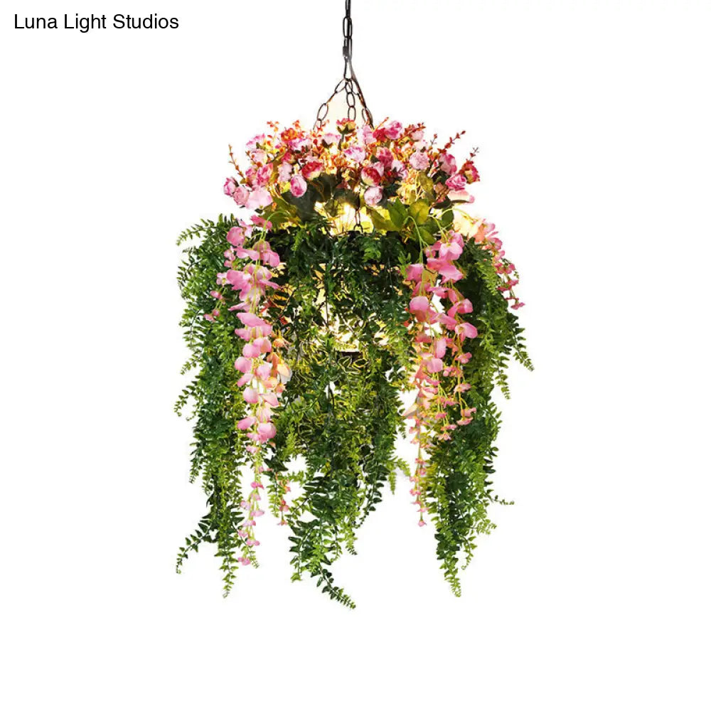 Farmhouse Plant Chandelier Light - Metal 4-Head Pendant For Restaurant Suspension