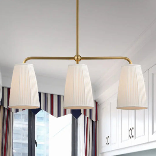 Rustic Pleated Fabric Pendant Chandelier In Gold - 3/6 Bulbs Hanging Light For Dining Table 3 /