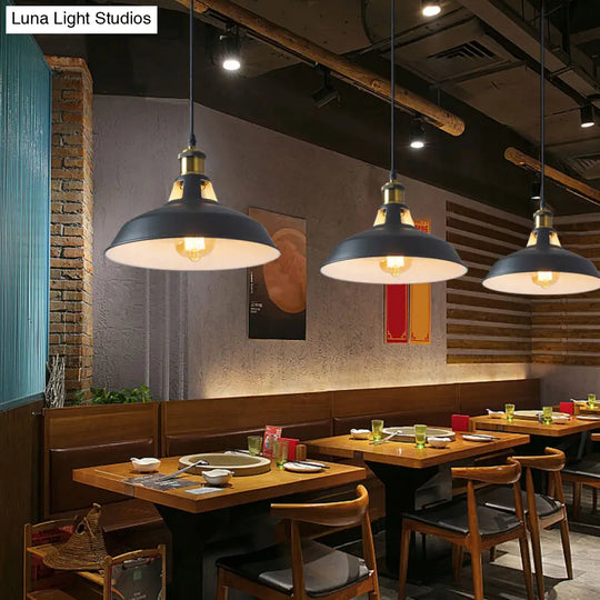 Rustic Pot-Lid Suspension Lighting: 1-Head Iron Hanging Light With Venting Hole For Bar