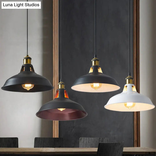Rustic Pot-Lid Suspension Lighting: 1-Head Iron Hanging Light With Venting Hole For Bar