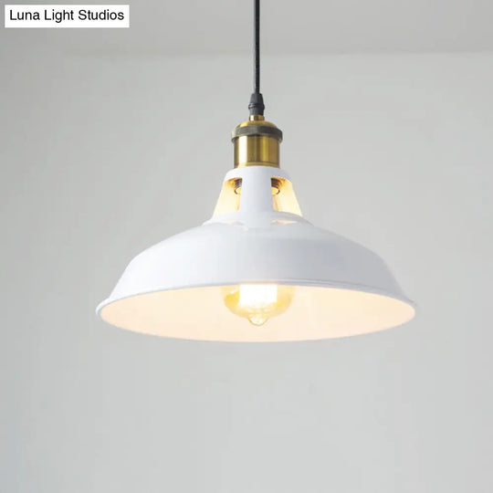 Rustic Pot-Lid Suspension Lighting: 1-Head Iron Hanging Light With Venting Hole For Bar White / 10.5