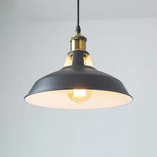 Rustic Pot-Lid Pendant Light With Venting Hole – Ideal For Bars Black Outer & White Inner / 10.5’