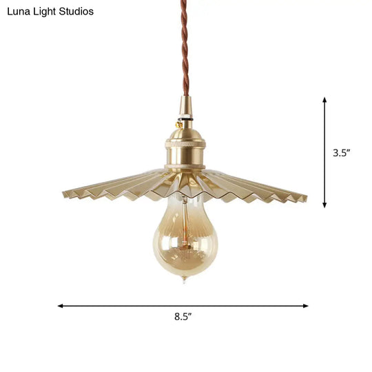 1 Bulb Rustic Radial Wave Brass Pendant For Dining Room Lighting