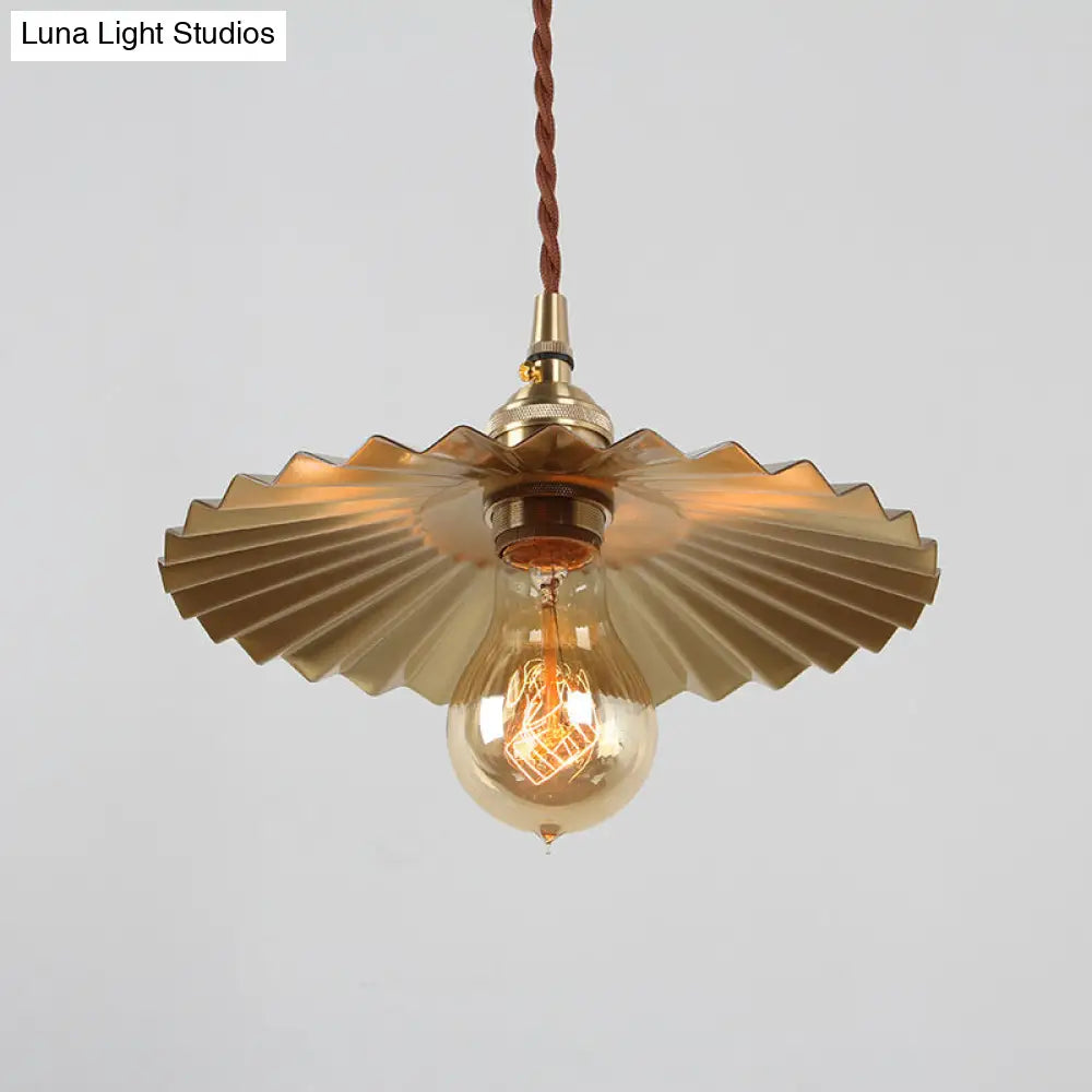 1 Bulb Rustic Radial Wave Brass Pendant For Dining Room Lighting