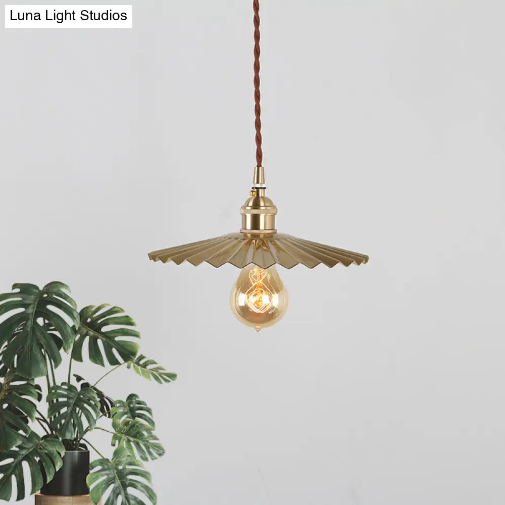 1 Bulb Rustic Radial Wave Brass Pendant For Dining Room Lighting