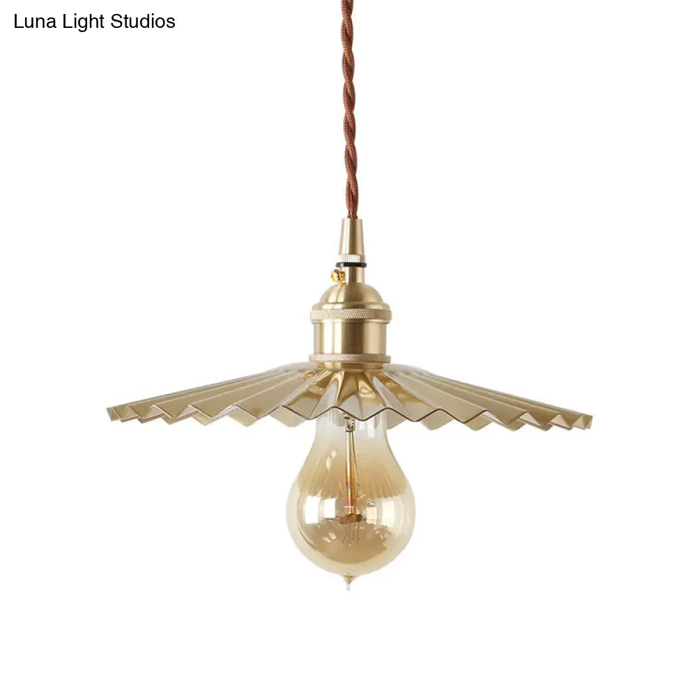 1 Bulb Rustic Radial Wave Brass Pendant For Dining Room Lighting