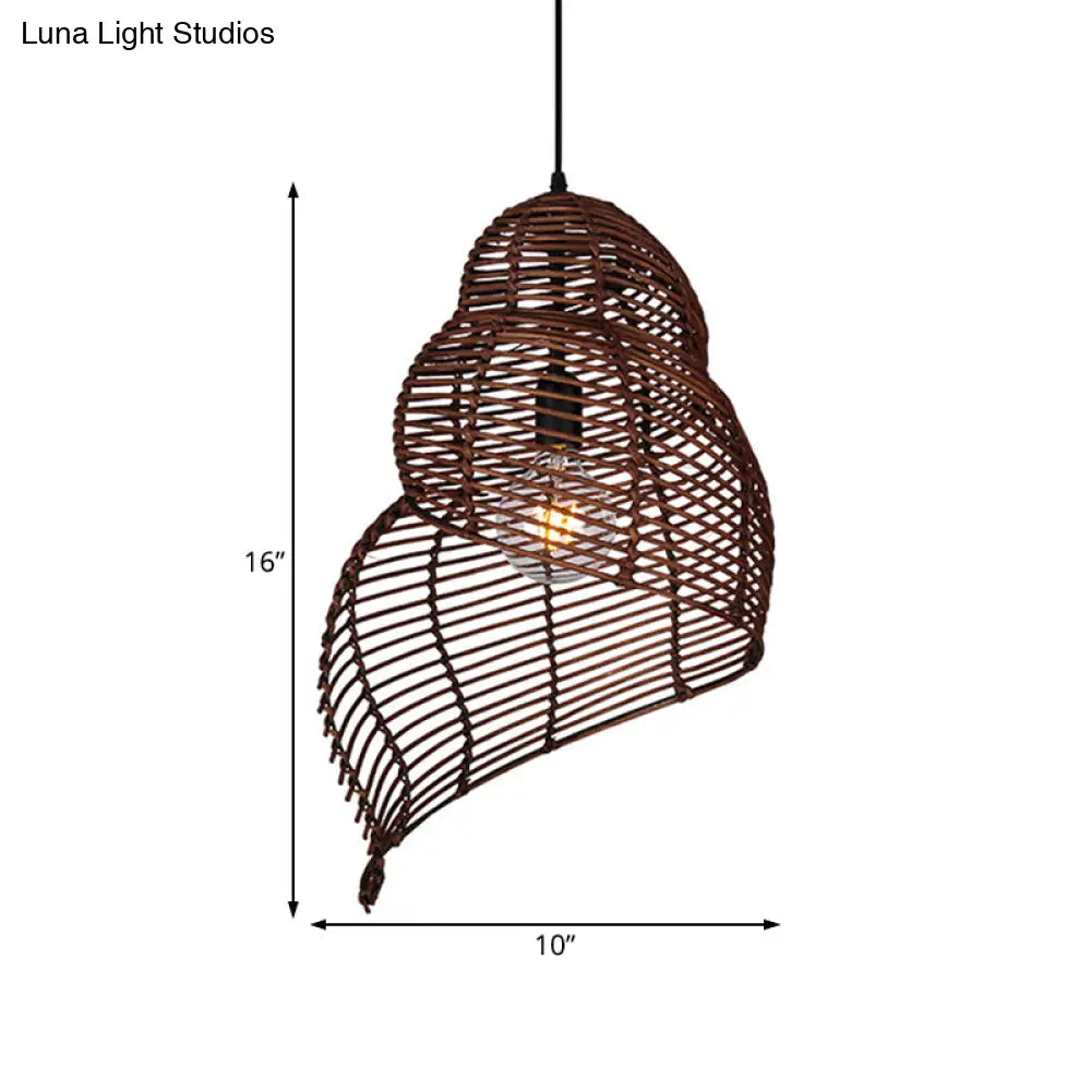 Rustic Rattan Conch Pendant Lamp - Single Head Drop Light For Restaurant Dining Room