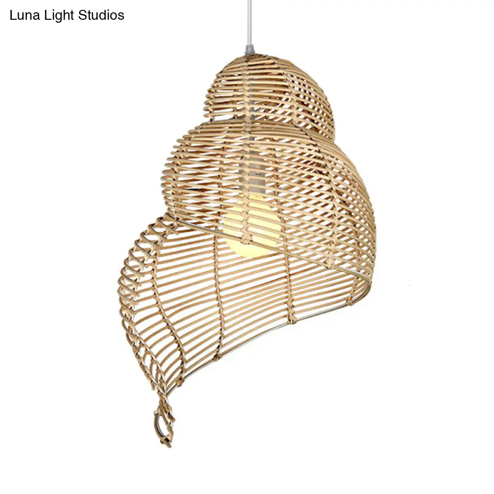 Rustic Rattan Conch Pendant Lamp - Single Head Drop Light For Restaurant Dining Room