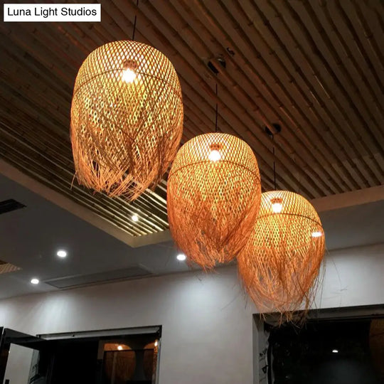 Rustic Rattan Fringe Pendant Light - Beige | Single-Bulb 6/10/18 Wide Hanging Lamp For Dining Room