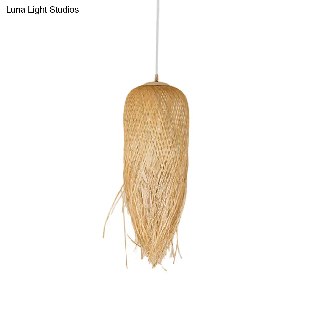 Rustic Rattan Fringe Pendant Light - Beige | Single-Bulb 6/10/18 Wide Hanging Lamp For Dining Room /