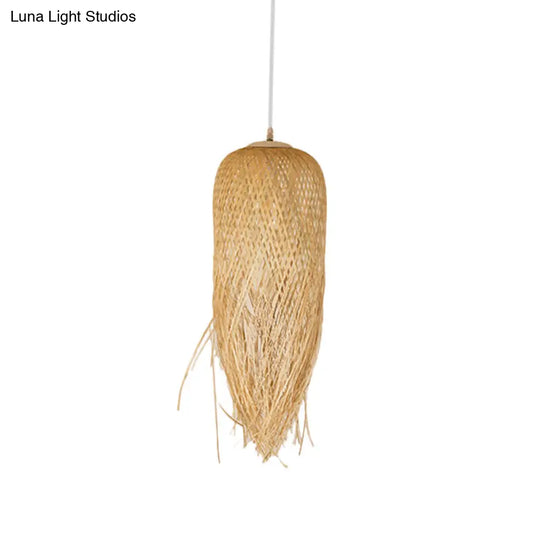 Rustic Rattan Fringe Pendant Light - Beige | Single-Bulb 6/10/18 Wide Hanging Lamp For Dining Room /