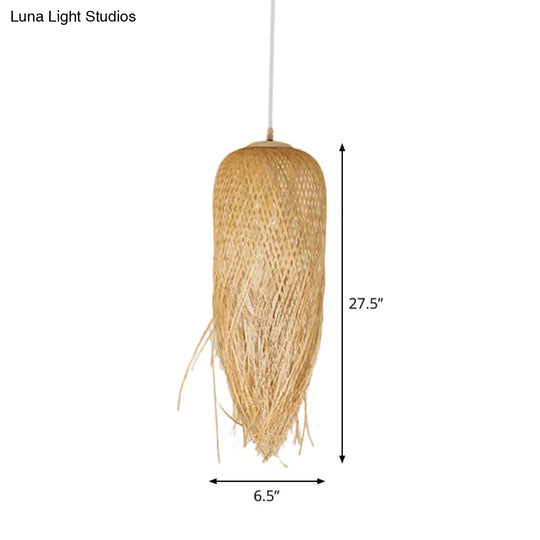 Rustic Rattan Fringe Pendant Light - Beige | Single-Bulb 6/10/18 Wide Hanging Lamp For Dining Room