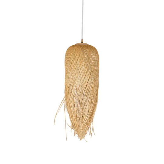 Rustic Rattan Fringe Pendant Light - Beige Single-Bulb Dining Room Hanging Lamp In 6’/10’/18’