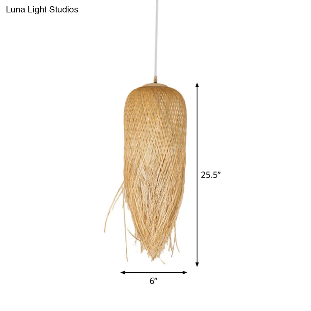 Rustic Rattan Fringe Pendant Light - Beige | Single-Bulb 6/10/18 Wide Hanging Lamp For Dining Room