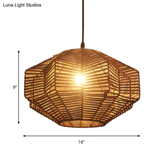 Rustic Rattan Lantern Pendant Light - Traditional Brown Hanging Lamp Kit For Restaurants