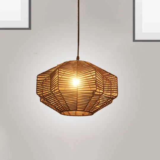 Rustic Rattan Lantern Pendant Light - Traditional Brown Hanging Lamp Kit For Restaurants