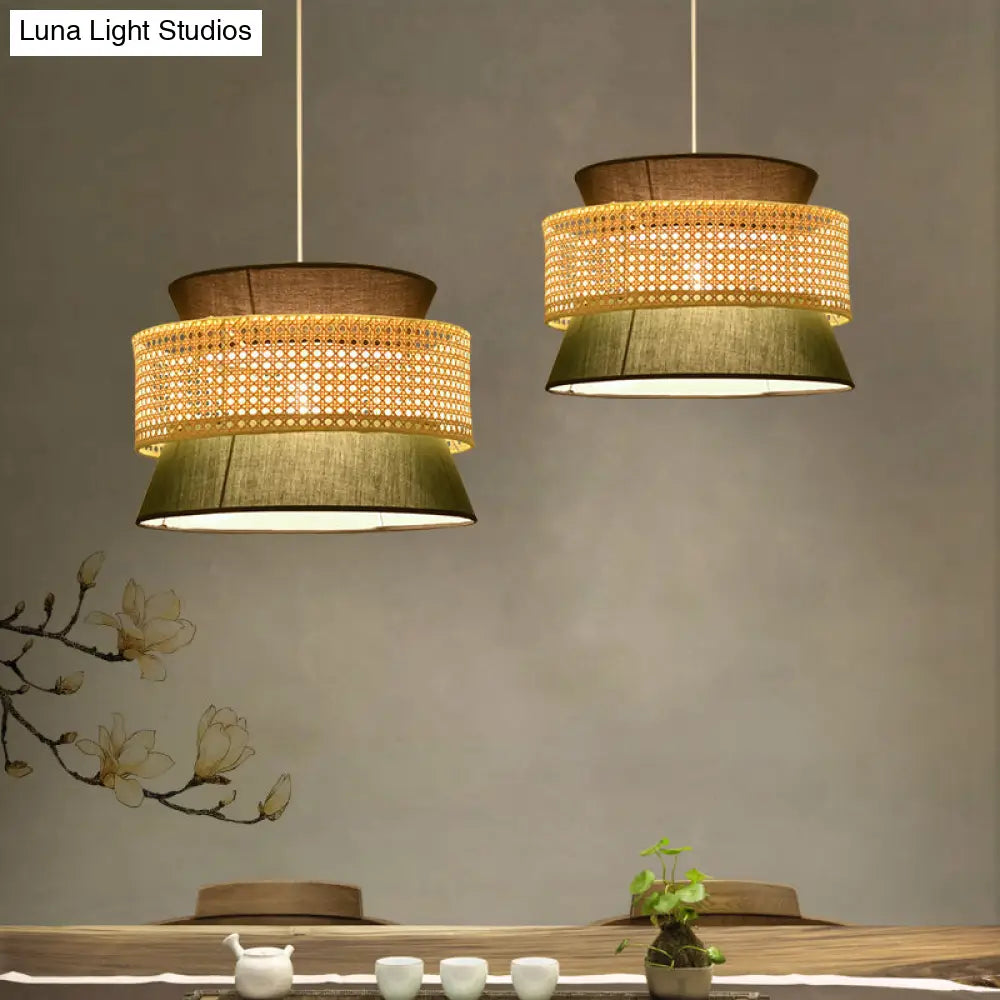 Rustic Rattan Pendant Light Fixture - Simplicity Single Black/Green